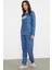 Çiçek Desen Renkli Pijama Takım - Lacivert 2
