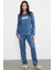 Çiçek Desen Renkli Pijama Takım - Lacivert 3