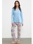 Düz Desenli Kombinli Pijama Takım - Mavi 1