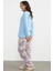Düz Desenli Kombinli Pijama Takım - Mavi 5