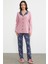 Açık Yaka Düğmeli Pijama Takım - Pembe 2