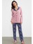 Açık Yaka Düğmeli Pijama Takım - Pembe 3