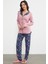 Açık Yaka Düğmeli Pijama Takım - Pembe 4