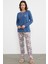 Düz Desenli Kombinli Pijama Takım - Indigo 2