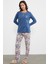 Düz Desenli Kombinli Pijama Takım - Indigo 3