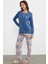 Düz Desenli Kombinli Pijama Takım - Indigo 4