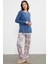 Düz Desenli Kombinli Pijama Takım - Indigo 5