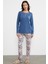 Düz Desenli Kombinli Pijama Takım - Indigo 1