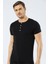 Erkek Bisiklet Yaka Düğmeli T-shirt Siyah 4