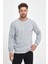 Erkek Gri Bisiklet Yaka Nakış Detaylı Regular Fit Sweatshirt 1