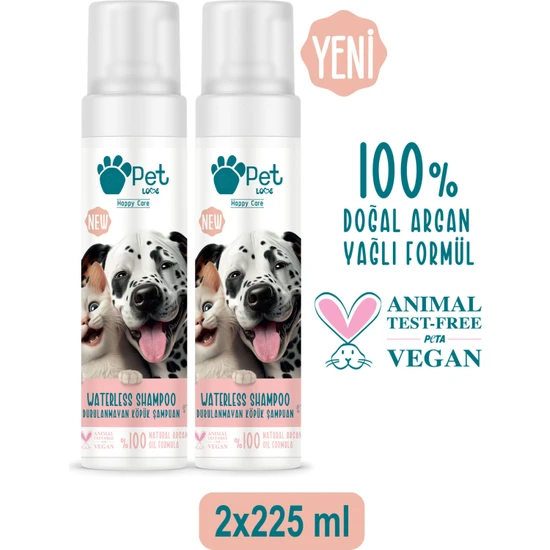 Pet Love Durulanmayan Köpük Şampuan Çilek 2X225 ml 100% Doğal Argan Yağlı