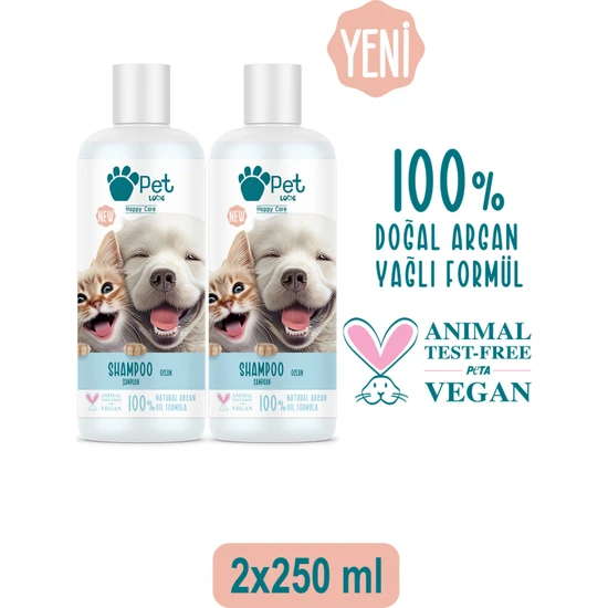 Pet Love Şampuan Okyanus 2X250 ml 100% Doğal Argan Yağlı