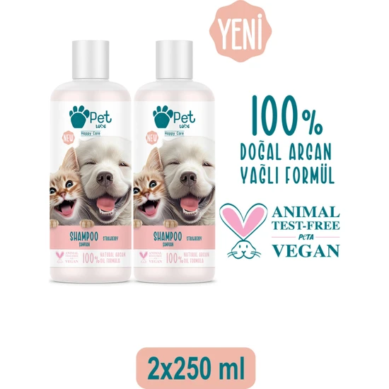 Pet Love Şampuan Çilek 2X250 ml 100% Doğal Argan Yağlı