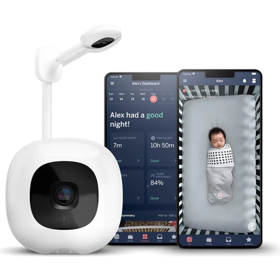 Nanit Akıllı Bebek Monitörü ve Duvar Montajı, Wi-Fi Hd Video Kamera, Uyku Koçu ve Solunum Hareketi Takip Cihazı, 2 Yönlü Ses, Ses ve Hareket Uyarıları, Gece Işığı ve Gece Görüşü