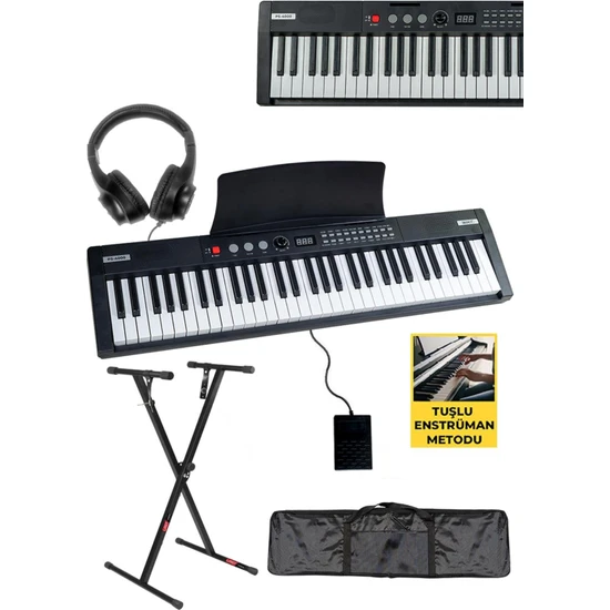 Midex PS-4000BK-PAK Taşınabilir Piyano Tuş Hassasiyetli 61 Tuşlu Bluetooth USB Midi (Kulaklık Stand Çanta Sustain METOD)