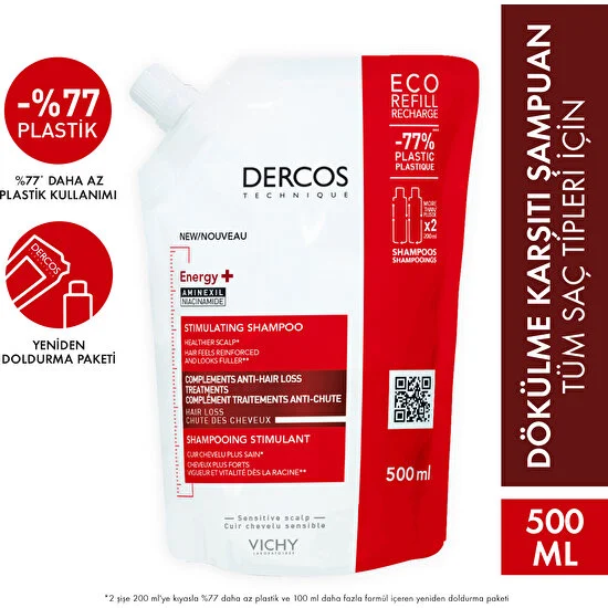 Vichy Dercos Energy+ Dökülme Karşıtı Şampuan - 500 ml Yeniden Dolum Paketi
