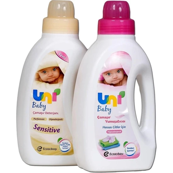 Uni Baby Sensitive Bebek Çamaşır Deterjanı 1500 ml + Bebek Çamaşır Yumuşatıcısı 1500 ml