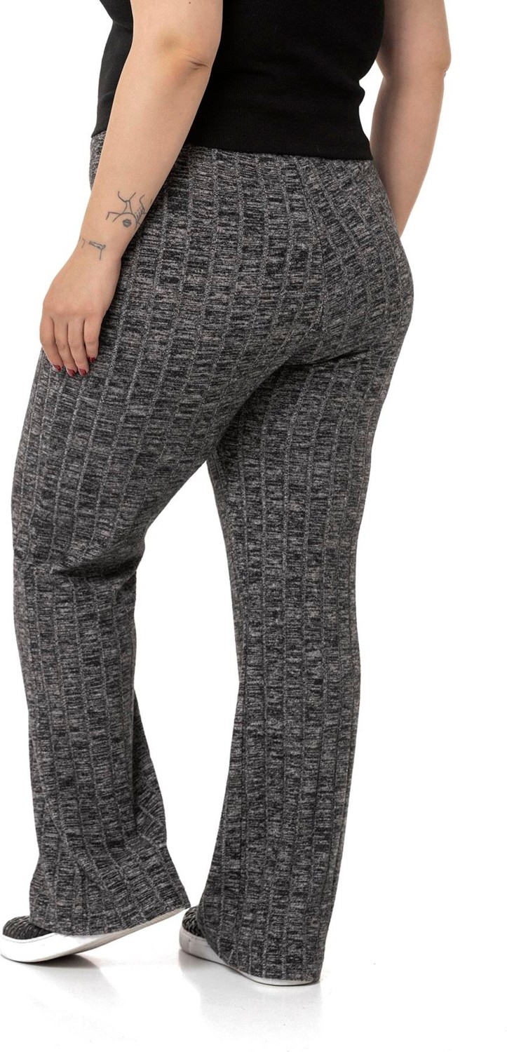 Disentis Modest Büyük Beden Geniş Paça Beli Lastikli Fitilli Triko Siyah Pantolon görsel 8