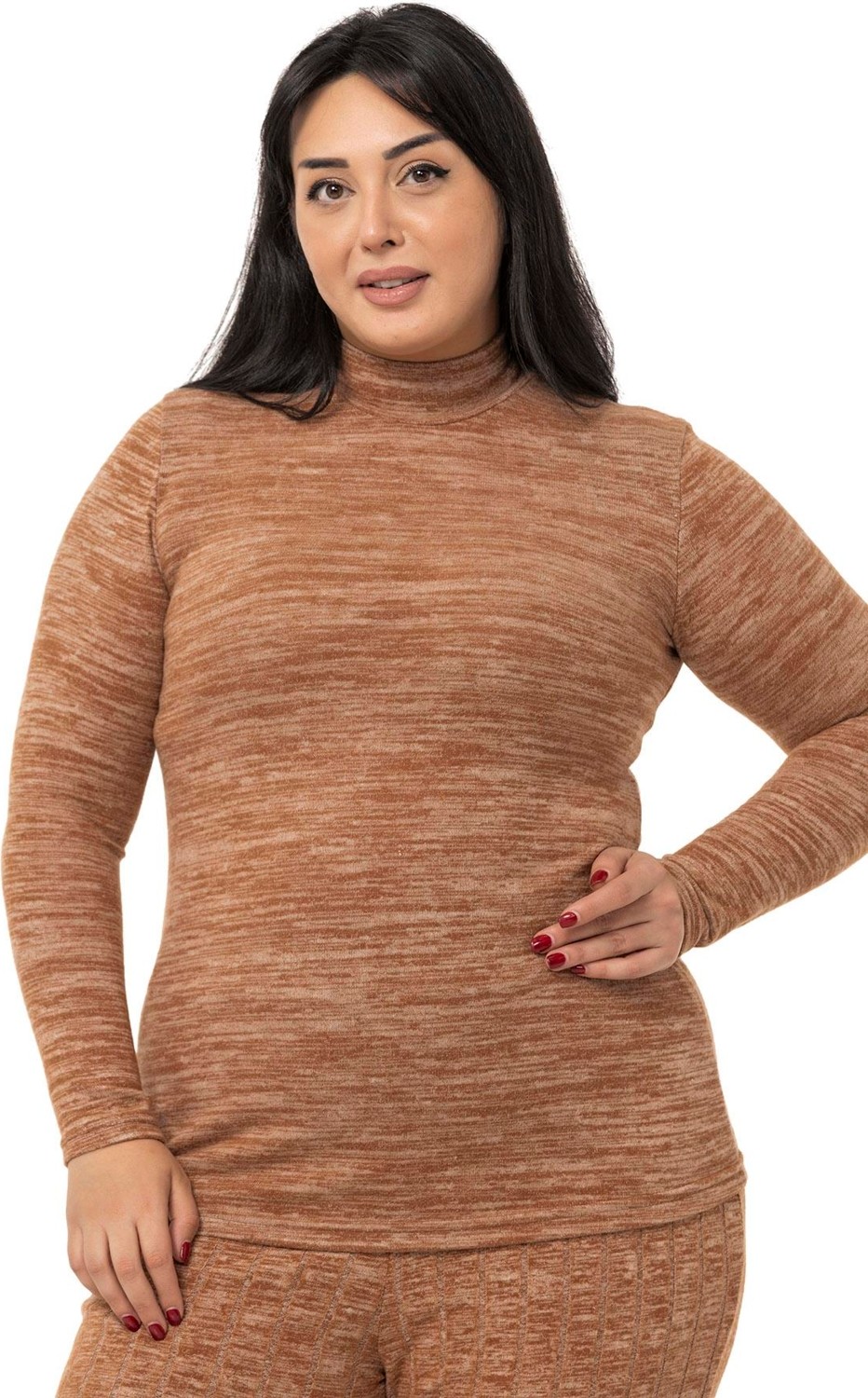 Disentis Modest Büyük Beden Yarım Balıkçı Uzun Kollu Triko Bej Rengi Body