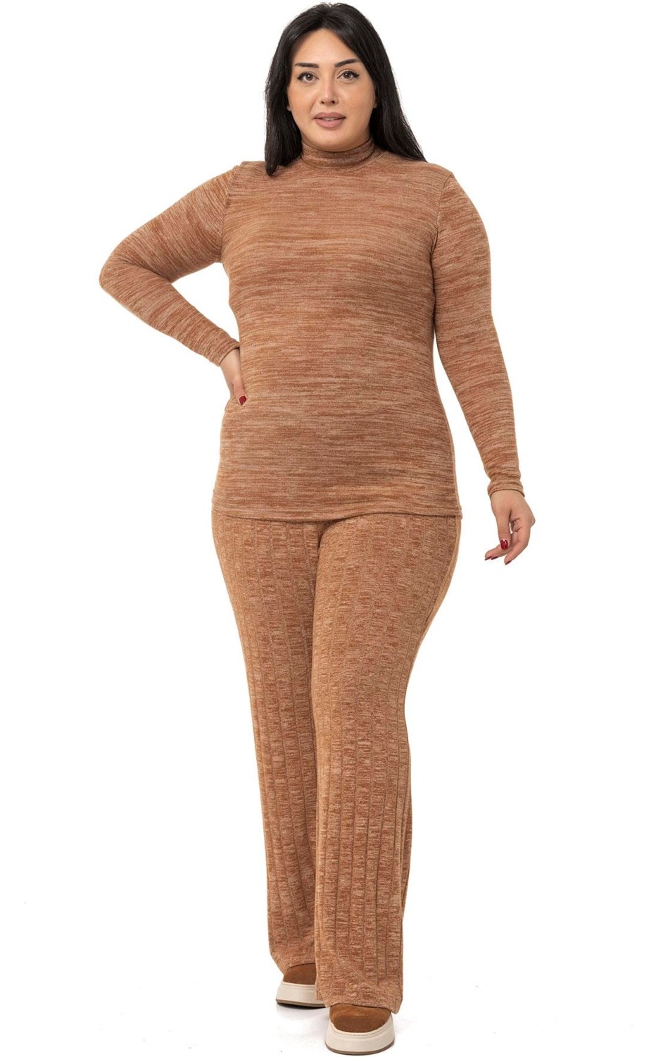 Disentis Modest Büyük Beden Yarım Balıkçı Uzun Kollu Triko Bej Rengi Body görsel 2