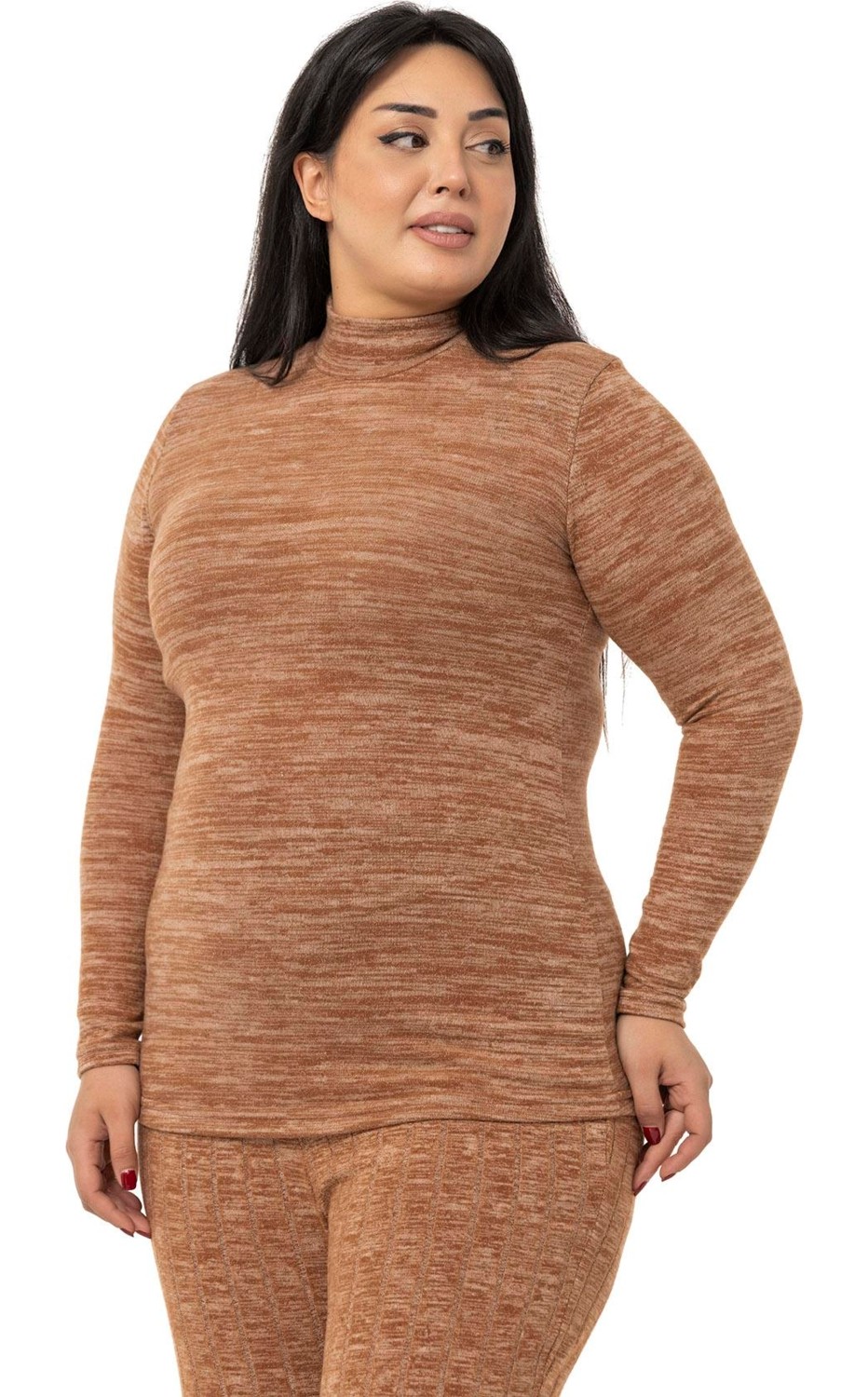 Disentis Modest Büyük Beden Yarım Balıkçı Uzun Kollu Triko Bej Rengi Body görsel 4