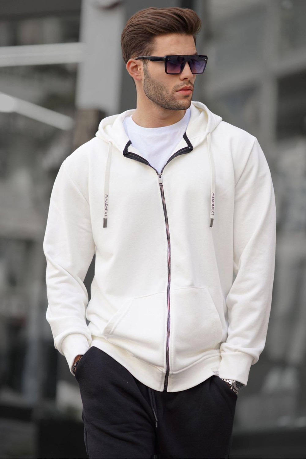 Madmext Haki Yeşili Fermuarlı Kapüşonlu Sweatshirt 6161