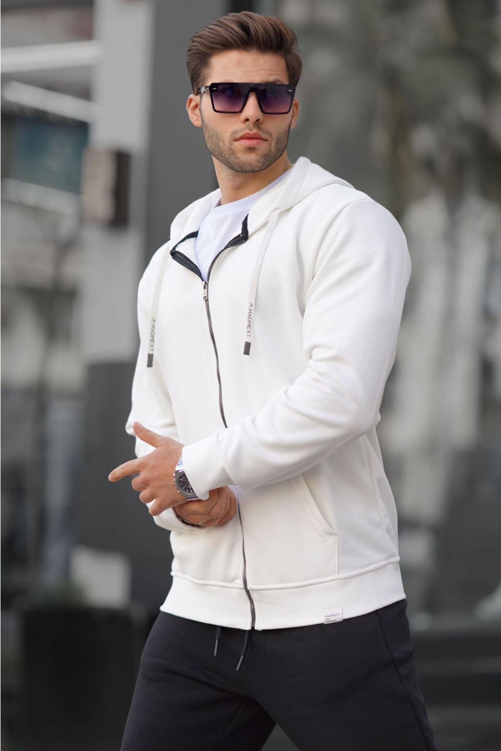 Madmext Haki Yeşili Fermuarlı Kapüşonlu Sweatshirt 6161 görsel 2