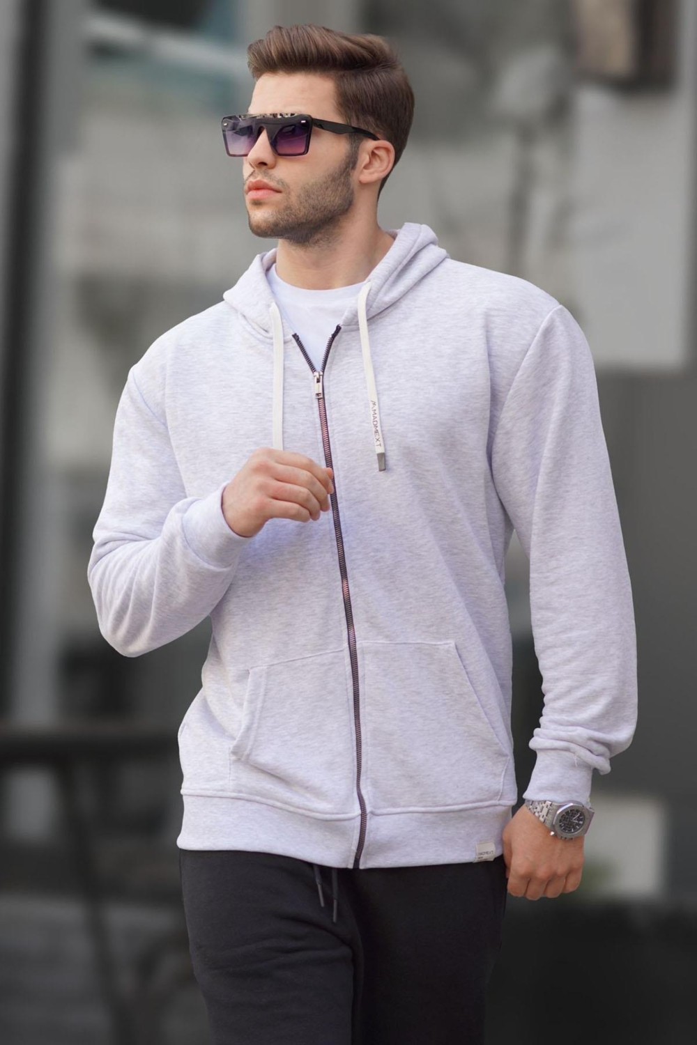 Madmext Haki Yeşili Fermuarlı Kapüşonlu Sweatshirt 6161