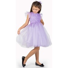 Mnk Baby & Kids Roza Dantel Tütü Kız Çocuk Abiye Elbise MNK0546 - Lila - 5 Yaş
