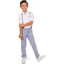 Mnk Baby & Kids Erkek Çocuk Takımı Uzun Pantolon Açık Mavi - Krem Renkli Papyonlu Gömlek