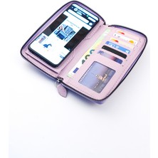 Vanilla Collection Telefon Bölmeli  Deri Portföy Kartlık Uzun Cüzdan Xclub Lila