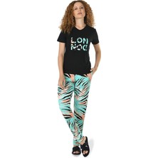 Jiber Kadın Siyah Yarıjm Kol Baskılı Viskon Pijama Takımı 10146