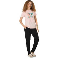 Jiber Kadın Pudra Yarım Kol Baskılı Viskon Pijama Takımı 10147
