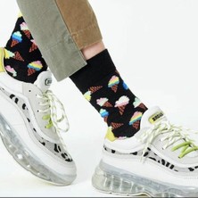 Bidigago Dondurma Desenli Siyah Renkli Kolej Çorap