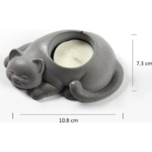 Hobimiz İşimiz %100 Beton Dekoratif Kedi Tealight Mumluk - Mum Hediyeli - Siyah