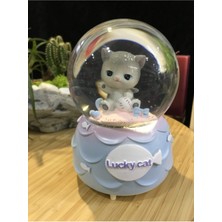 Telex Kar Tanesi Püskürtmeli Işıklı Şanslı Sevimli Kedi Lucky Cat Kar Küresi Müzik Kutusu