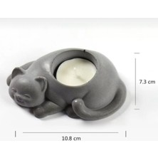 Hobimiz İşimiz %100 Beton - Dekoratif Kedi Tealight Mumluk - Mum Hediyeli - Beyaz