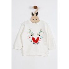 Luess  Çocuk Yılbaşı Temalı Geyik Nakış Detaylı Sweatshirt