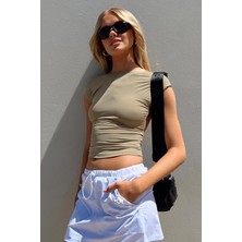 Madmext Bej Sırt Dekolteli Crop Kadın Bluz MG1851