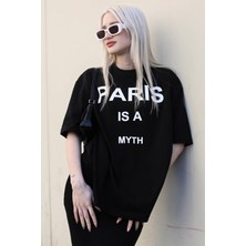 Madmext Siyah Paris Baskılı Kadın Tişört MG1654
