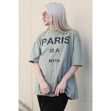 Madmext Mint Yeşili Paris Baskılı Kadın Tişört MG1654