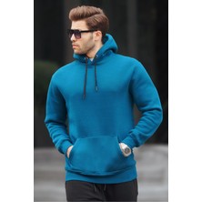 Madmext Petrol Mavisi Kapüşonlu Erkek Sweatshirt 5339