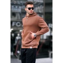 Madmext Kahverengi Kapüşonlu Düğme Detaylı Sweatshirt 6150