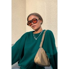 Madmext Kadın Petrol Mavisi Bisiklet Yaka Uzun Kollu Basic Sweatshirt Şık Tasarım