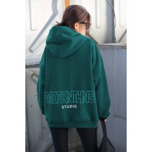 Madmext Petrol Mavi Baskılı Oversize Sweatshirt MG1287