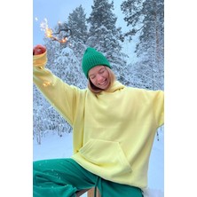 Madmext Sarı Kapüşonlu Şardonlu Oversize Sweatshirt MG1566
