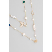 So CHIC Kelebek İkonlu 18 Ayar Sarı Altın Kaplama 95 Cm Gümüş Uzun İnci Kolye