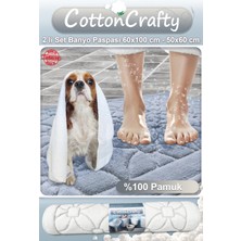 Cotton Crafty %100 Pamuk Dokuma Banyo Paspas Seti, Banyo Halısı Çiçek 60X100 - 60X50