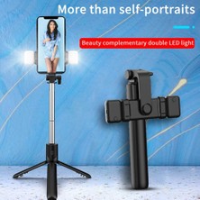 Ganbao Siyah R1 Taşınabilir Cep Telefonu Selfie Çubuğu Tripod Bluetooth Uyumlu Deklanşör Monopod, Dolgu Işığı ile Katlanabilir Cep Telefonu Tutucu (Yurt Dışından)