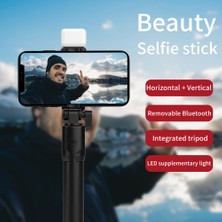 Ganbao Siyah R1 Taşınabilir Cep Telefonu Selfie Çubuğu Tripod Bluetooth Uyumlu Deklanşör Monopod, Dolgu Işığı ile Katlanabilir Cep Telefonu Tutucu (Yurt Dışından)